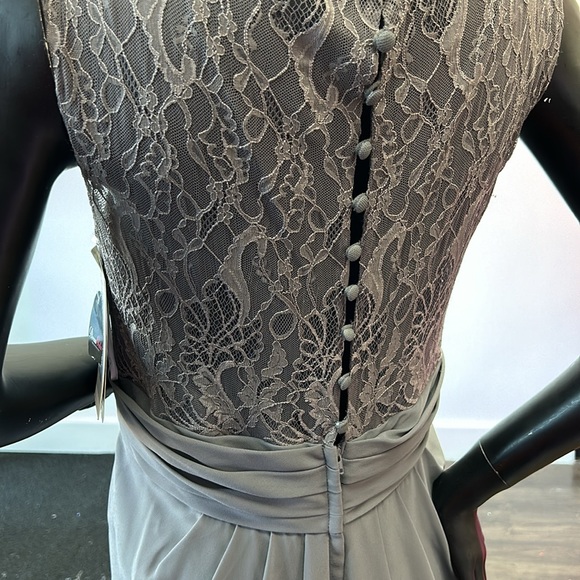 House of Wu 22928 Size 20 Charcoal long chiffon dress with lace back and v-neck - Picture 10 of 10